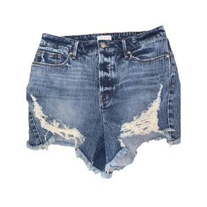 Good American Bombshell Denim Jean Shorts Size 8/29 Distressed Highrise Raw Hem